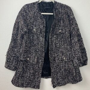 Zara Woman Black and White Tweed Blazer